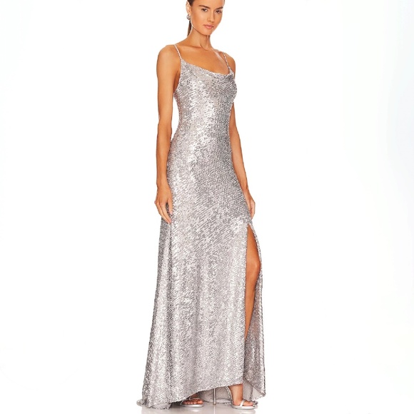 Jonathan Simkhai Silver Finley All Over Sequined Lined Dress Gown IT44 - Picture 13 of 16